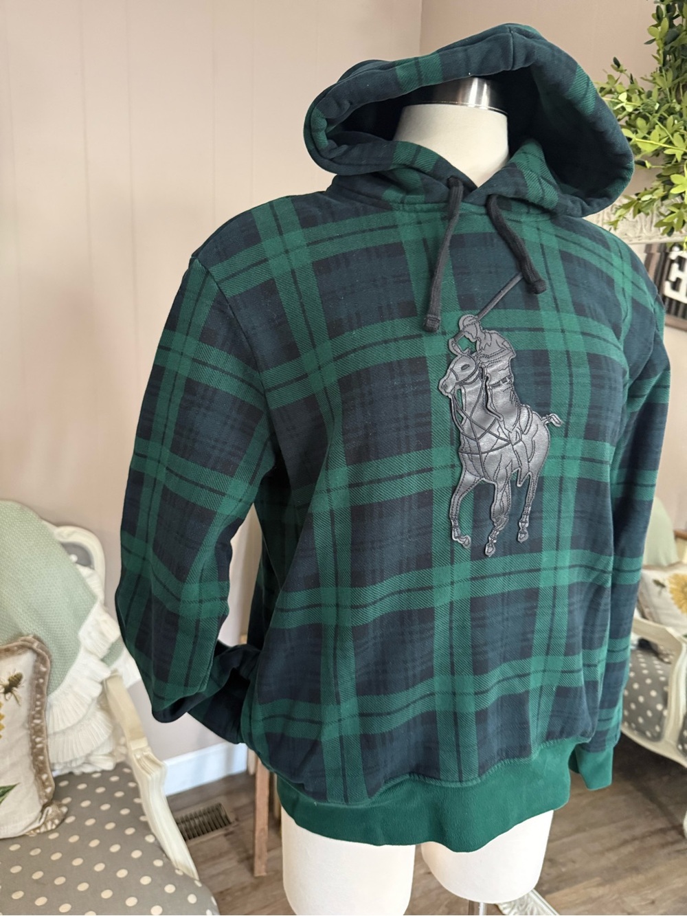 Polo Ralph Lauren • Leather Pony Tartan Plaid Hoodie - Picture 11 of 16
